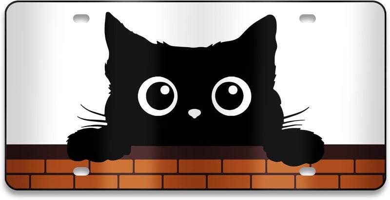 MCIAONE Cat License Plate Black Cat Front License Plate Aluminum Decorative Car Plates, Novelty Vanity Tag Funny Metal Cars Tags, Decorative Car Plates with 4 Holes, 6×12 inch Cars Decor Accessory - Image 1